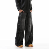 SHOPMOCHO Korean Retro Plus Size Ripped Jeans Men'S Wide Leg Curved Pants Fashionable Casual Loose Straight Leg Pants