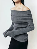 Shopmocho Slash Neck Sweater Women Tops Knitted Slim Basic All-match Sexy Elegant Off Shoulder Autumn Winter Long Sleeve Pullovers Female