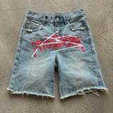 SHOPMOCHO Y2K Graffiti Jorts Rhinestone Distressed Printed Denim Shorts Men Women Trend Retro Hip Hop Streetwear Unisex Baggy Short Pants
