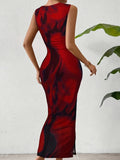 Shopmocho Women's Sexy Slim Fit Dress Summer Fashionable Printed Pattern High Elasticity Tight Fitting Sleeveless Women's Evening Dress