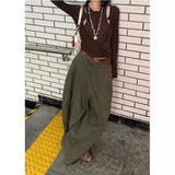 Shopmocho Loose Knife Edge High Waist Straight Leg Denim Jeans Women's Summer American Retro Silhouette Long Trousers for Casual Wear