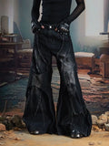 SHOPMOCHO Men's Double Layered Spliced Wide Legs Jeans Sweatpants Spring Bottom Young Boy Casual Pants Male High Waist Y2k Cool Trousers