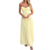 Shopmocho Sexy Solid Color Sleeveless Long Dress Women 2025 Summer Fashion Casual Elegant A-Line Dresses Beach Vacation Spaghetti Strap