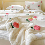 SHOPMOCHO Winter Cartoon Printed Lamb Wool Blanket Thick and Warm Coral Fleece Blanket for Office Napping Fluffy Soft Plush Bedspread