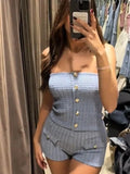 Shopmocho Elegant Knitted Women's Two Pieces Set Fashion Single-breasted Tube Top Hip Package Pockets Shorts Summer Casual Lady Suit 2025