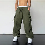 Shopmocho Men's Casual Cargo Pants Fashion Streetwear Classic Man Straight Wide-leg Pants Drawstring Workwear Trendy Loose Cargo Trousers