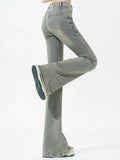 Shopmocho Ins Women Korean High Waist Flared Jeans Female High Street Boot Cut Pants Lady Y2k 2000s Yellow Denim Bell Bottom Trousers