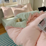 SHOPMOCHO Cotton Bedding Set 4pcs with Solid Bed Sheet Duvet Cover Pillowcases Single Couple Bedsheet King Queen Double Twin Size