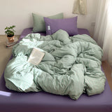 SHOPMOCHO Japanese Style 100% Cotton Bedding Set King Queen Size Minimalist Striped Duvet Cover Set Comforter Cover Bed Sheet Pillow Cases