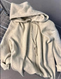 Shopmocho Gray Hooded Sweater Coat Autumn Winter Double Zipper Long Sleeve Loose Fashion Korean Soft Thickened Knitted Tops Coats