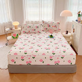 SHOPMOCHO 1pc Thicken Anti-mite Fitted Sheet With Elastic Band Non Slip Adjustable Mattress Cover For Double/Queen/King Bed 침대커버 Bed Cover