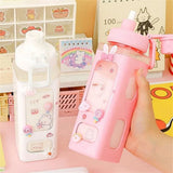 Shopmocho 700ml/900ml Kawaii Shaker Water Bottle With Straw Sticker Cute BPA Free Plastic Tea Milk Portable Gourde Drink Bottle For Girl
