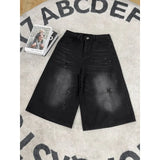 SHOPMOCHO Mens Shorts Denim Shorts American High Street Loose Straight Leg Distressed Seven Tenths Casual Summer Wear