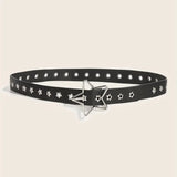 Shopmocho Y2K Punk Star Eyelet Black Rivet Belt Goth Pu Leather Belts For Women Jeans Pants Boys And Girls Students Belt