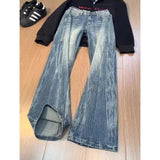 SHOPMOCHO Vintage Men's Jeans Man Pants High Street Washed Denim Blue Jeans Straight Leg Slight Flare Casual Trousers