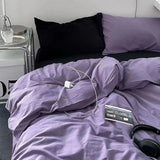 SHOPMOCHO Bedding Set Ins Ambiance Blue Coffee Grid Mixed With Washed Cotton Minimalist Four Piece Set Fitted Sheets Duvet Cover