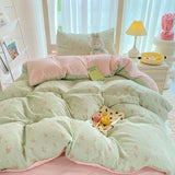 SHOPMOCHO Ins-style Class A ultra-soft double-layer yarn washed cotton 4-piece set, cute quilt cover, student dormitory single and double