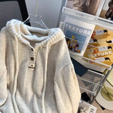 SHOPMOCHO Pullovers Women Hooded Plus Velvet Thickening Button Design Fashion Tender Knitted Sweater All-match Casual Students Autumn Chic