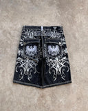 SHOPMOCHONew Streetwear American Denim Shorts Mens Womens Hip Hop Embroidery Printed Loose Shorts Gothic Retro Casual Basketball Shorts