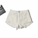 Shopmocho Shorts Denim Washed Women Jean High Waist Hole Spliced Slim Fit Sexy Jeans 2025 Casual Pockets Summer Short Straight Pants