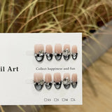 SHOPMOCHO Sweet Lovely Cartoon Bear Long Coffin Stiletto Fake Nails Bowknot Pearl Diamond Flowers Cat Eyes Wearable Fake Nails