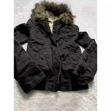 SHOPMOCHO Gothic Y2K Vintage Fur Lined Hooded Jacket Womens White Button Zipper Coat with Faux Fur Trim Fashion Casual Warm Coats