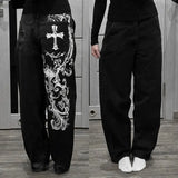 SHOPMOCHO Y2K Style Harajuku Stripe Embroidery Baggy Jeans Men Women High Street Retro Hip Hop Fashion Casual Couple Wide-leg Denim Pants
