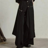 Shopmocho 2025 Autumn New Fashion Button Irregular Skirt Pants and Wide Leg Pants Female Loose Casual All-Match Trousers Ladies Pants