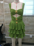 Shopmocho hirigin Women Sequin Starfish Mini Dress Spaghetti Strap Cut Out Layered Ruffle Dress Sparkly Y2k Short Cami Dress Party