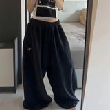SHOPMOCHO Y2k American Women's Hip Hop Loose Wide Leg Jogger Pants 2026 Summer Pattern Embroidered Parachute Sweatpants Loose Pleated