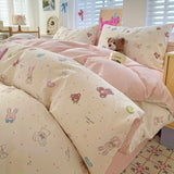 SHOPMOCHO Kids Adult Duvet Cover Set with Bed Flat Sheet Pillowcases Cute Cartoon Single Queen Size Home Hotel Dormity Bedding Set