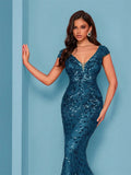 Shopmocho Elegant Blue Evening Dress For Women Long 2025 Luxury Mermaid Formal Sequins Prom Wedding Party Cocktail Dresses