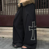 SHOPMOCHO American Style Fashion Frayed-Edge Cross Casual Pants Trendy Hip-Hop High-Street Sweatpants Millennial Retro Y2K Pants