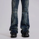 SHOPMOCHOY2K Mid Blue Flared Jeans Vintage Washed Men Women Bootcut Jeans Gothic High Street Unisex Streetwear Retro Baggy wide leg Pants