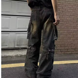 SHOPMOCHO Autumn Y2K High Street Jeans Mens Multi-Pocket Hiphop Cargo Pants Vintage Straight Wide-Leg Denim Trousers Fashion Streetwear