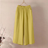 Shopmocho Feamle Casual and Versatile Lazy Style Wide Leg Pants With Pockets Lightweight High Waisted Loose Cropped Capris