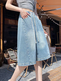 SHOPMOCHO Summer Boyfriend Plus Size Jeans Shorts Woman Casual Loose Wide Leg Bermudas Baggy Denim Shorts Women Lace Up Half Short Pants