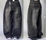 SHOPMOCHO Street Fashion Trend Skull Embroidered Jeans Women Harajuku Y2K New Hip Hop Joker Straight Wide-leg Pants Couple Casual Jeans