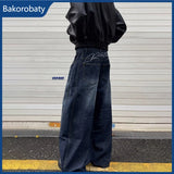 SHOPMOCHO New Men's American Goth Letter Printed Baggy Denim Pantalones Spring Y2K Streetwear Straight Jeans Hip Hop Fashion Jean Trousers