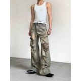 SHOPMOCHO Men's Jeans Washed Ripped Denim Pants Summer Straight Leg Distressed Hip Hop Streetwear Man Pants Vintage Baggy Retro