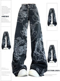 SHOPMOCHO Women Black Gothic Dragon Print Jeans Baggy Vintage Aesthetic Cowboy Pants Harajuku Denim Trousers Y2k Trashy 2000s Clothes 2026