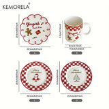 Shopmocho Christmas Ceramic Plate with Cups Platter Serving Tray Porcelain Dish for Fruit Appetizer Dessert Candy Snack Salad Dinnerware