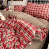 SHOPMOCHO Three-piece striped checkered down quilt set, including a down quilt cover and a pair of pillowcases (without filling), suitable