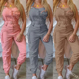 Shopmocho 2025 Wish Women's Utility Jumpsuit Beltless Sleeveless Simple Tied Pants Working Uniform Cross-border Style from China