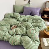 SHOPMOCHO Bedding Set INS Blue Stripe Style Duvet Cover Pillowcase with Bedsheet Home Bedclothes Boys Girls Room Bed Sheet Sets 이불세트