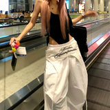 SHOPMOCHO MEXZT Y2K White Cargo Pants Women Streetwear Embroidery Baggy Sweatpants Harajuku Wide Leg Joggers Summer Oversized Trousers New