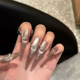 SHOPMOCHO 10Pcs Fashion Gentle Handwork Press On Nails French Style Flowers Butterfly Rhinestone Pearl Design Detachable False Nails Gift