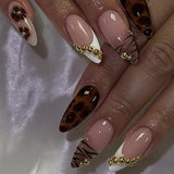 SHOPMOCHO 24Pcs Short Almond Fake Nails Butterfly Wings Nail Art with Glue Glitter Flower False Nails Acrylic Autumn Winter Press on Nail