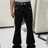 SHOPMOCHO American Retro buckle Design Spring And Autumn Washed Micro-Flare Jeans Men And Women High-Waisted Hip-Hop Loose Wide Leg Jeans