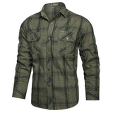 SHOPMOCHO Spring and Autumn New Pure Cotton Plaid Long Sleeve Military Quick-drying Versatile Shirt Men's Casual Tactical Cargo Shirt